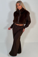 brown faux fur hoodie and joggers ttracksuit co ord set styledup uk
