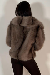womens taupe colourway fur jacket for winter zara uk