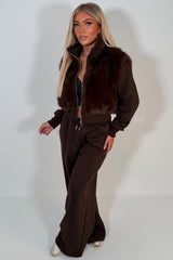 faux fur jacket and joggers two piece co ord loungewear set for winter styledup uk sale