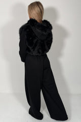 womens crop faux fur hoodie and joggers two piece co ord set styledup uk