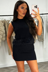 knitted crop top with faux fur trim womens going out christmas crop top 