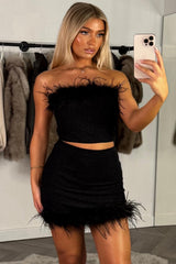 mini skirt with faux fur trim and crop top co ord set styledup uk