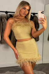 mini skirt with faux fur trim and crop top co ord set styledup uk