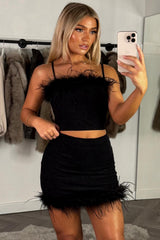faux fur trim mini skirt and crop top co ord set styledup uk