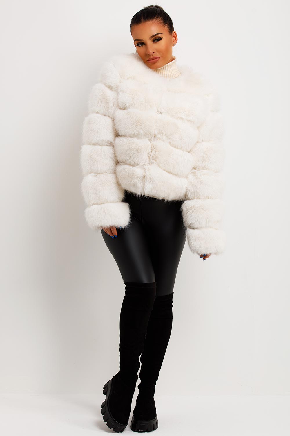 womens white faux fur bubble jacket sale uk