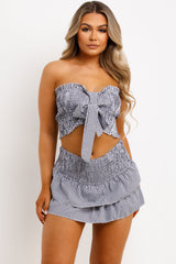 ruffle mini skirt and shirred crop top co ord set summer holiday outfit