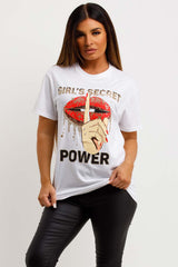 womens white t shirt with girls secret lips graphic