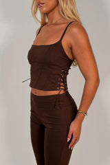 night out brown corset top and capri pants 2 piece outfit styledup uk