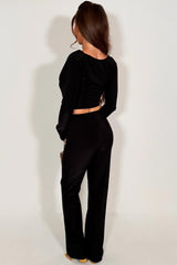long sleeve crop top and flare trousers co ord set occasion outfit for womens 