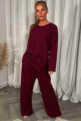 long sleeve top trouser co ord set with gold buckle christmas party outfit 