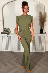 gold buckle padded shoulder sleeveless top and wide leg trousers two piece co ord set going out date night outfit for womens uk styledup