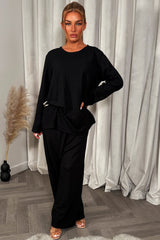 womens christmas party top and trouser co ord set with gold buckle