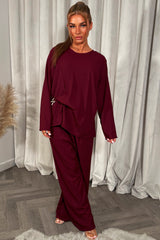 womens christmas party top and trouser co ord set with gold buckle