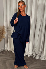 womens christmas party top and trouser co ord set with gold buckle