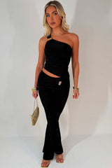 gold buckle asymmetric one shoulder top and trousers co ord set styledup uk