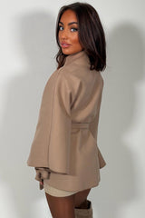 taupe oversized cape with belt and button fastening styledup
