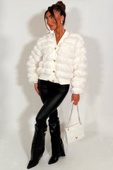 womens fur cardigan with gold buttons 