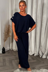 womens gold button shoulder top and trousers co ord set christmas party outfit