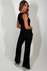 womens gold button waistcoat and flare trouser co ord two piece set christmas outfit