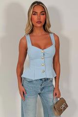 going out peplum top with gold buttons styledup 