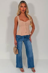 going out gold button peplum hem top styledup 