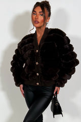 faux fur panel cardigan jumper with gold buttons womens christmas outfit styledup