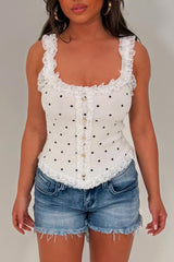 polka dot lace trim cami vest top going out summer holiday outfit styledup fashion