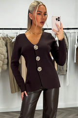 womens long sleeve knitted jumper with gold buttons styledup 