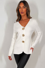 womens gold button knitted jumper with long sleeves 