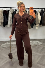 gold button knitted jumper top and trousers two piece co ord set occasion christmas party holiday outfit for winter uk
