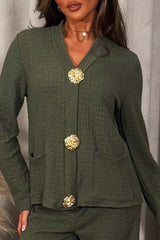 gold button top and trousers two piece co ord set styledup outfits