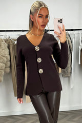 womens knitted jumper with gold buttons long sleeves 