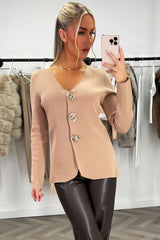 womens long sleeve knitted jumper with gold buttons styledup 