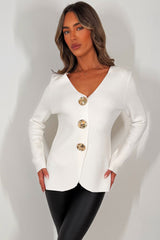 gold button long sleeve knitted jumper for womens christmas party outfit 