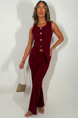 womens gold button waistcoat and skinny flare trouser co ord two piece set christmas outfit