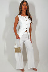 womens gold button waistcoat and skinny flare trouser co ord two piece set christmas outfit