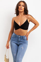 black crop top with twist front and gold chains