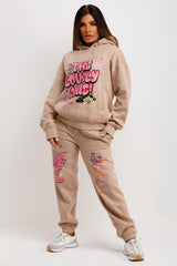 womens tracksuit hoodie and joggers co ord lovely club graphic print