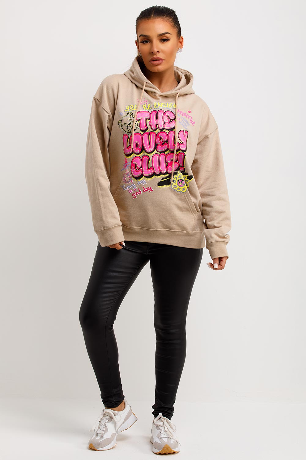 womens oversized hooded sweatshirt with the lovely club