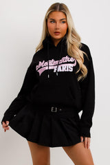 womens black oversized hoodie with montmartre paris embroidery