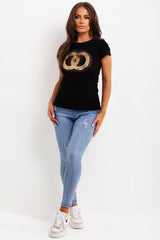 gold sequin double circle sparkly t shirt black