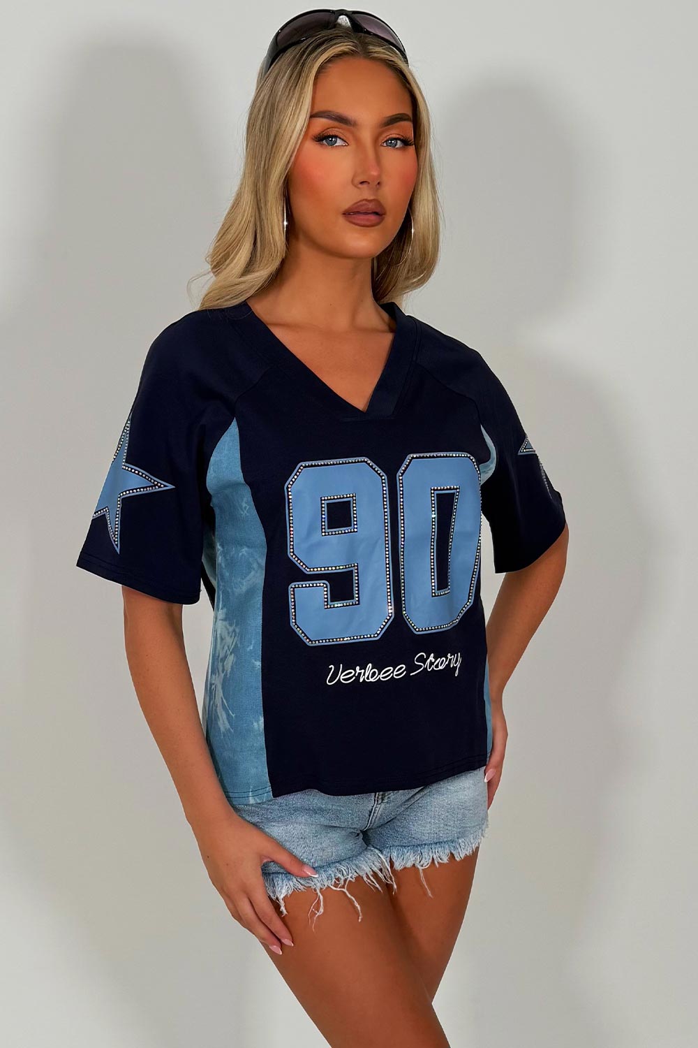 festival rave oversized football jersey top v neck styledup white fox uk