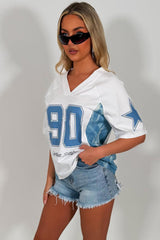football jersey top with diamanties festival rave clothes styledup white fox uk