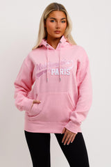 womens hoodie pink with montmartre paris embroidery