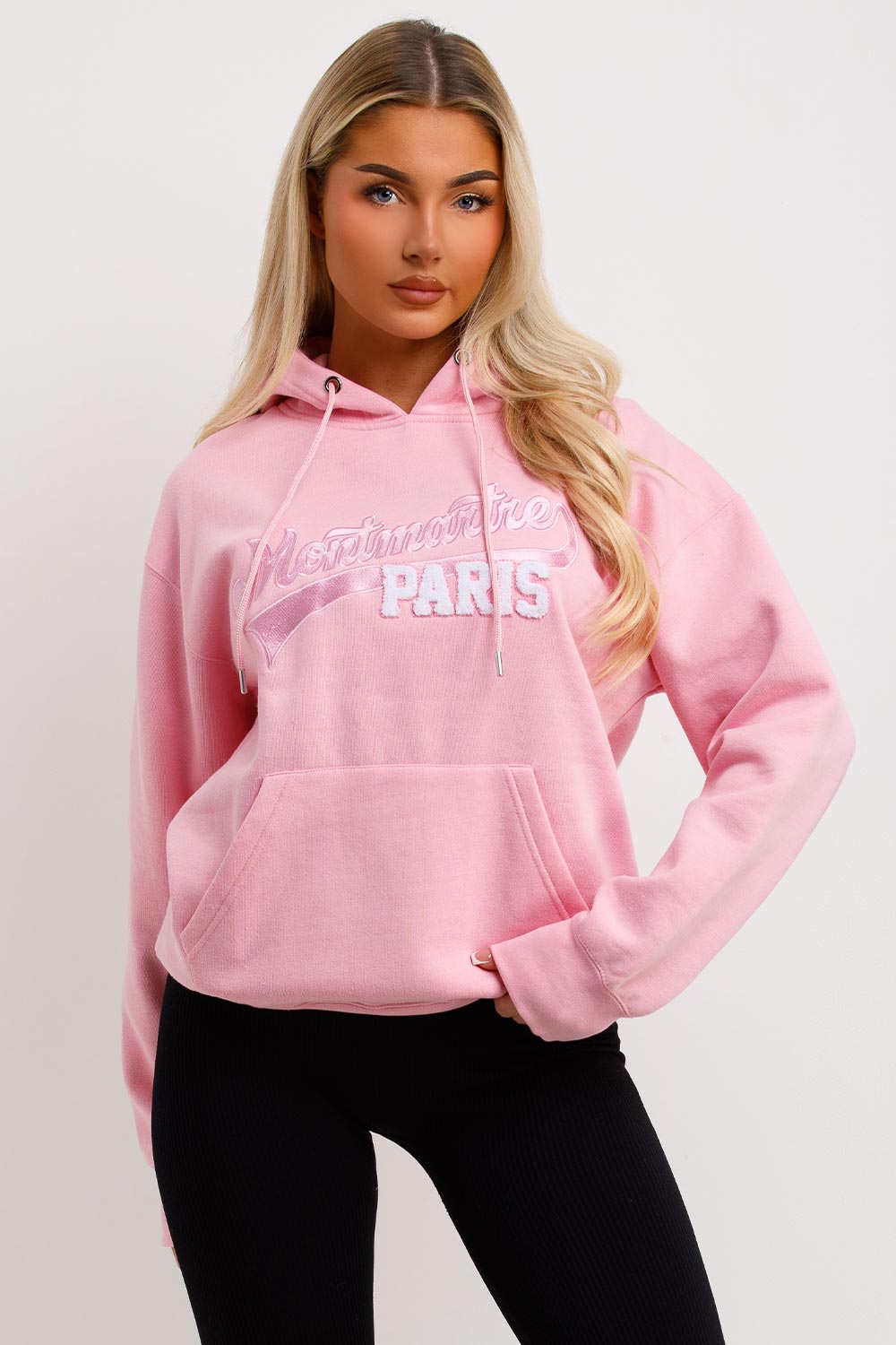 pink hoodie with montmartre paris embroidery