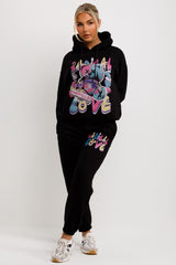 womens hoodie and joggers tracksuit lounge set with teddy bear radical graphic print