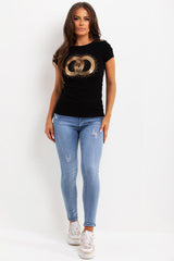 womens gold sequin double circle t shirt