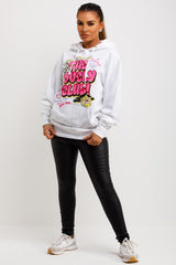 womens white winter hooded sweatshirt with the lovely club graphics