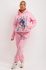 womens hoodie and joggers co ord set with radical teddy graphic print