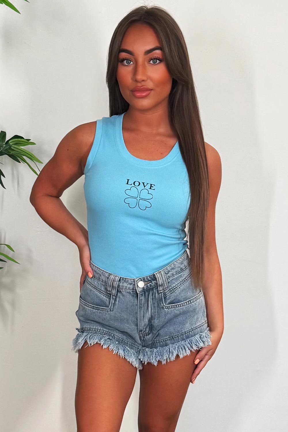 womens rib vest top with love slogan 